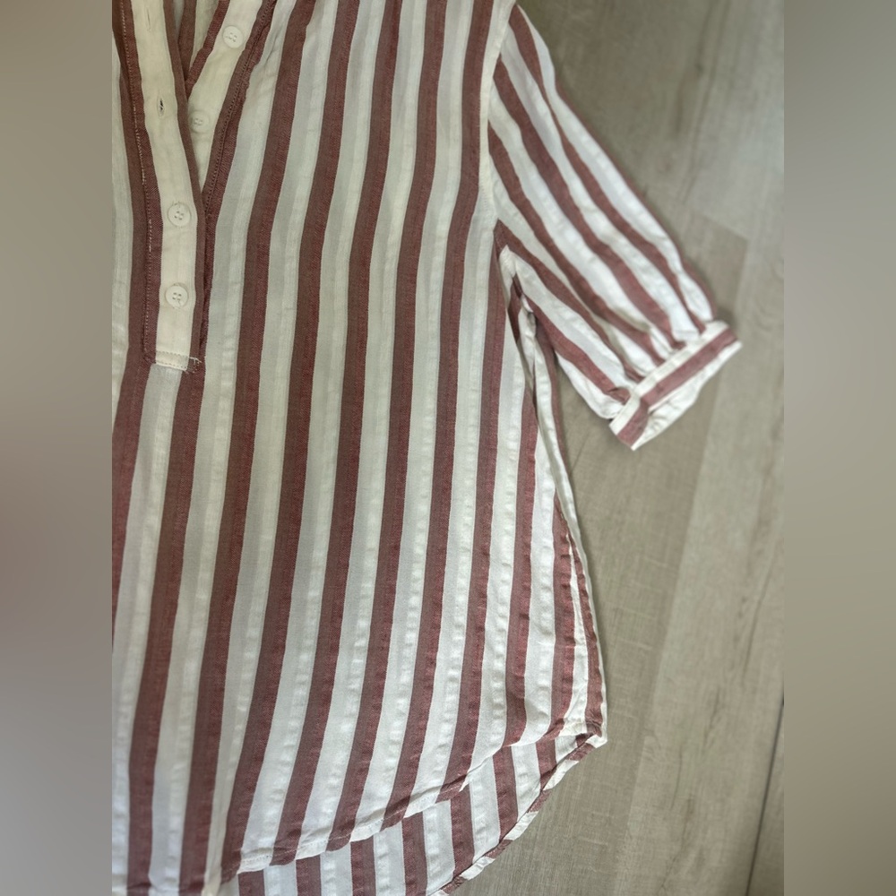 Cloth and Stone Striped Short Sleeve Top in White and Brown - size small - Picture 6 of 7